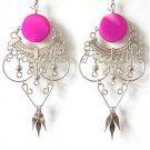RADIANT ~ Fuchsia Agate Silver Chandelier Earrings