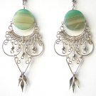 RADIANT ~ Green Agate Silver Chandelier Earrings
