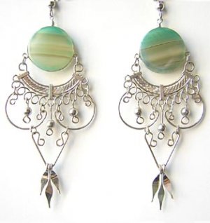 RADIANT ~ Green Agate Silver Chandelier Earrings