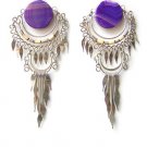 SAMBA TUNE ~ Purple Agate Silver Bamboo Chandelier Earrings