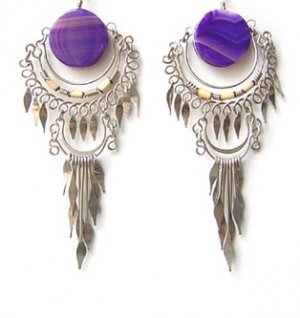 SAMBA TUNE ~ Purple Agate Silver Bamboo Chandelier Earrings