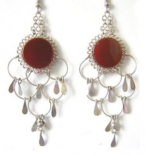 TERRA COTTA ~ Carnelian Agate Silver Chandelier Earrings