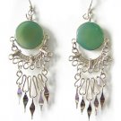TROPICAL PALMS ~ Green Agate Silver Chandelier Earrings