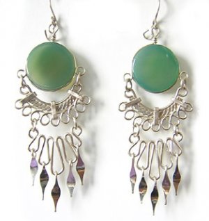 TROPICAL PALMS ~ Green Agate Silver Chandelier Earrings