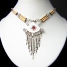 MANTRA ~ RUBY RED Glass & Bone Silver Bamboo Necklace