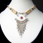 MANTRA ~ RUBY RED Glass & Bone Silver Bamboo Necklace