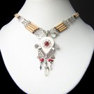 WHITE MAGIC ~ RUBY RED Glass & Quartz Bamboo Bone Necklace