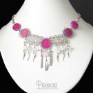 BEYOND LIMITS ~ Fuchsia Agate & Rose Quartz Silver Chandelier Necklace