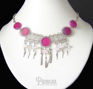 BEYOND LIMITS ~ Fuchsia Agate & Rose Quartz Silver Chandelier Necklace