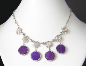GYPSY FLOWER ~ PURPLE AGATE Silver INCA Necklace Choker