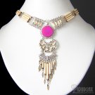 INDIAN CHANT ~ Fuchsia Agate Silver Bamboo Chandelier Necklace