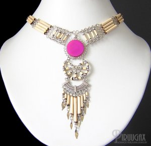 INDIAN CHANT ~ Fuchsia Agate Silver Bamboo Chandelier Necklace