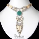INDIAN CHANT ~ Green Agate Silver Bamboo Chandelier Necklace