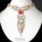INDIAN CHANT ~ ORANGE Agate Silver Bamboo Chandelier Necklace