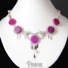 INNER BEAUTY ~ Fuchsia Agate & Rose Quartz Silver Gypsy Boho Necklace Choker