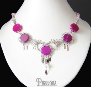 INNER BEAUTY ~ Fuchsia Agate & Rose Quartz Silver Gypsy Boho Necklace Choker