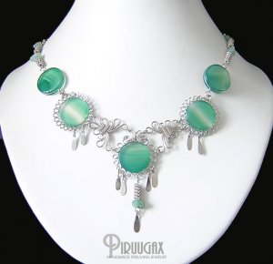 INNER BEAUTY ~ Green Agate & Quartz Silver Gypsy Boho Necklace Choker
