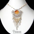 LOTUS BLOSSOM ~ Orange Agate Silver Bamboo Chandelier Necklace