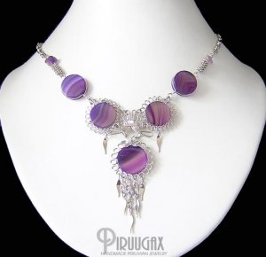 SPIRITUAL ESSENCE ~ Purple Agate & Amethyst Silver Chandelier Necklace