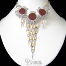 WATERFALL SHADE ~ Carnelian Agate Silver Bamboo Chandelier Necklace