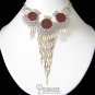 WATERFALL SHADE ~ Carnelian Agate Silver Bamboo Chandelier Necklace