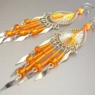 JUICY ORANGE ~  Hand Woven Hippie Thread Chandelier Earrings