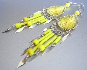 LEMON COCKTAIL ~  Hand Woven Hippie Thread Chandelier Earrings
