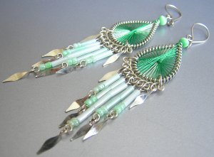 FRESH MINT ~  Hand Woven Hippie Thread Chandelier Earrings