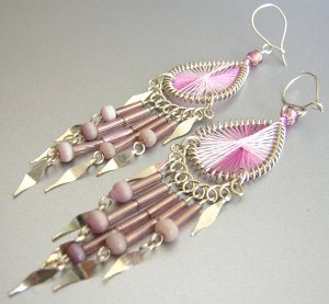 SWEET WINE ~  Hand Woven Hippie Thread Chandelier Earrings