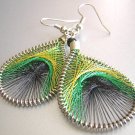 PEACOCK ~ Yellow Green Black Metallic Thread Earrings