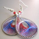 PEEK-A-BOOO ~ Blue Red White Metallic Thread Earrings