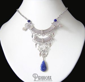 Gothic Solidate Lapis Lazuli Silver Dangle Necklace