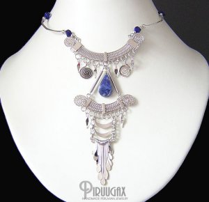 Solidate Lapis Lazuli  Tear drop Silver Dangle Necklace