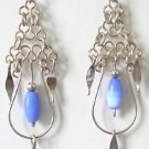 ROYAL BLUE Cat Eye Beaded Silver Chandelier Earrings
