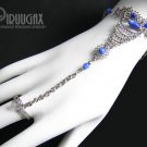 ROYAL BLUE Cat Eye Beaded Silver Slave Bracelet & Ring