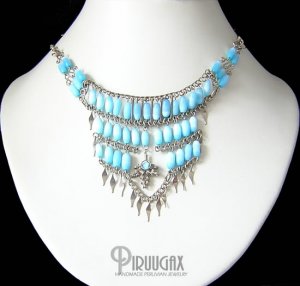 TURQUOISE Cat Eye Beaded Silver Marijuana Pot Necklace
