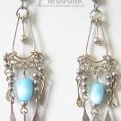 TURQUOISE Cat Eye Beaded Silver Dangle Hoop Earrings
