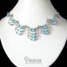 TURQUOISE Cat Eye Beaded Silver Tier Necklace Choker
