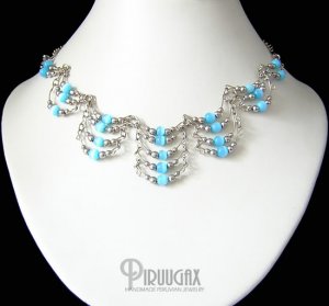 TURQUOISE Cat Eye Beaded Silver Tier Necklace Choker