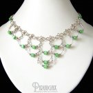 GREEN Beaded Silver Crescent Necklace Choker