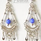 ROYAL BLUE Cat Eye Beaded Silver Clover Chandelier Earrings
