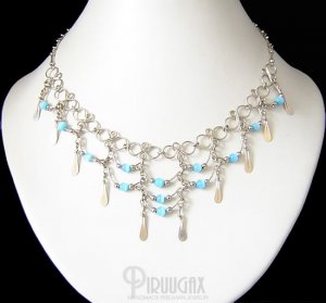 TURQUOISE Cat Eye Beaded Tiers Dangle Necklace Choker