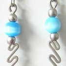 TURQUOISE Cat Eye Beaded Silver Spiral Dangle Earrings