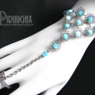 TURQUOISE Cat Eye Beaded Silver Flower Slave Bracelet & Ring
