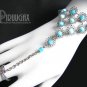 TURQUOISE Cat Eye Beaded Silver Flower Slave Bracelet & Ring