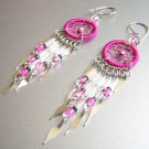 FUCHSIA Crystal Hand Woven Hippie Dreamcatcher Chandelier Earrings