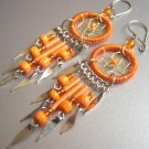 Orange Hand Woven Hippie Dreamcatcher Chandelier Earrings