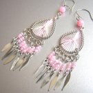 PINK Hand Woven Hippie thread Chandelier Earrings