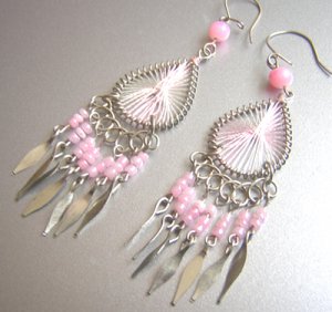 PINK Hand Woven Hippie thread Chandelier Earrings