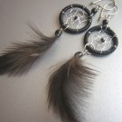 BLACK Cat eyes Hand Woven Hippie Dreamcatcher Feathers Chandelier Earrings